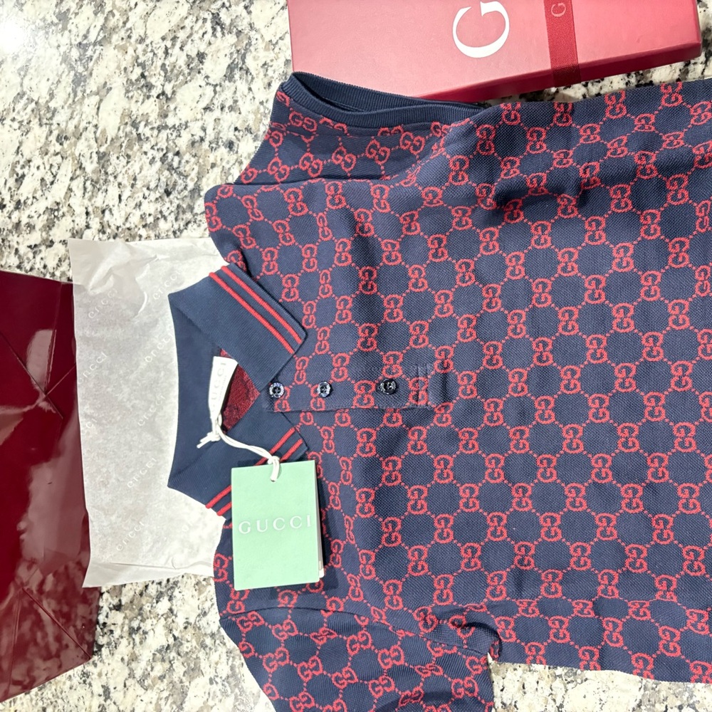 Gucci Kids Navy and Red Polo Shirt